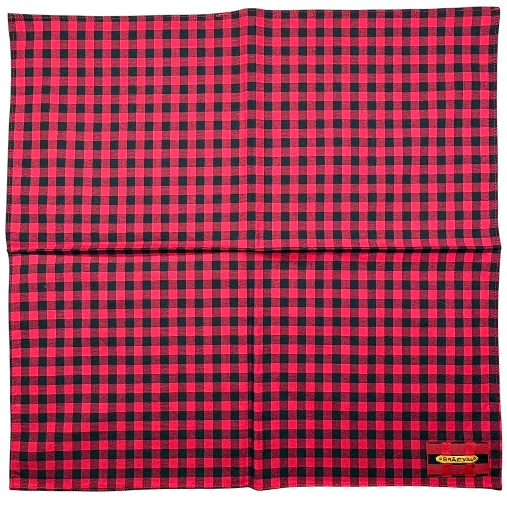 Braeval Merino Wool Pocket Square Red Black Buffalo Plaid Sporting 17.5"